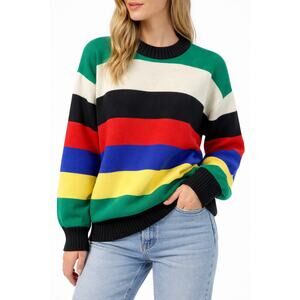 Vintage Bermuda Striped Sweater Women's M Colourful Cotton Retro Crewneck